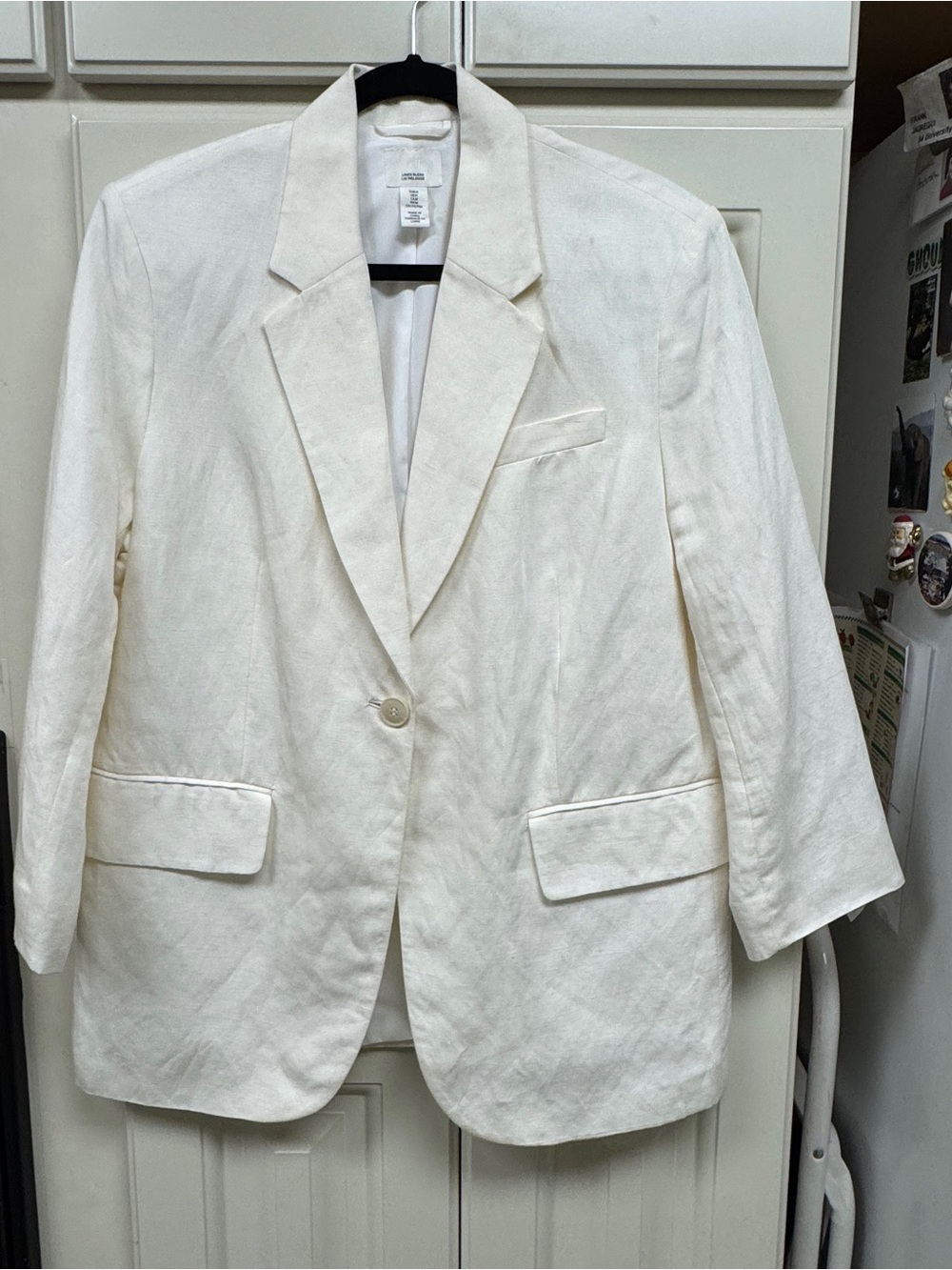 H&M Cream Single-Button Linen-Blend Blazer